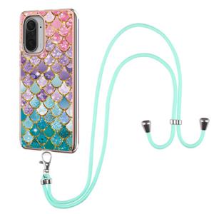 huismerk Voor Xiaomi MI 11I / POCO F3 Galvaniseren Patroon IMD TPU Schokbestendig Case met Neck Lanyard (kleurrijke schubben)