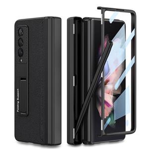 Voor Samsung Galaxy Z FOLD3 5G GKK Magnetisch scharnier Plain lederen telefoon Flip Case met penbox