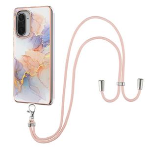 huismerk Voor Xiaomi MI 11I / POCO F3 Galvaniseren Patroon IMD TPU Shockproof Case met Neck Lanyard (Milky Way White Marble)