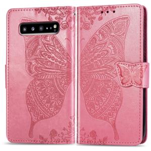 huismerk Butterfly Love bloemen reliëf horizontale Flip lederen case voor Galaxy S10 5G met houder & kaartsleuven & portemonnee & Lanyard (roze)