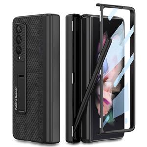 Voor Samsung Galaxy Z Fold3 5G GKK Magnetic scharnier Plain lederen telefoon Flip Case met penbox