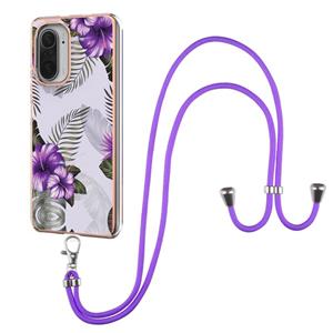 huismerk Voor Xiaomi MI 11I / POCO F3 Electroplating Pattern IMD TPU Shockproof Case met Neck Lanyard (Purple Flower)