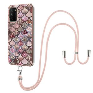 huismerk Voor Xiaomi POCO M3 / Redmi Note 9 4G Electroplating Pattern IMD TPU Shockproof Case met neksleutel (roze schalen)