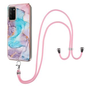 huismerk Voor Xiaomi POCO M3 / Redmi Note 9 4G Electroplating Pattern IMD TPU Schokbestendig Case met Neck Lanyard (Milky Way Blue Marble)