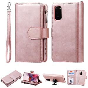 huismerk Voor Galaxy S20 2 in 1 Solid Color Zipper Shockproof Protective Case met Card Slots & Bracket & Photo Holder & Wallet Function(Rose Gold)