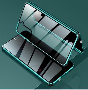 huismerk Voor Samsung Galaxy S21 5G Vierhoeks Schokbestendig Anti-glurend Magnetisch Metalen Frame Dubbelzijdig Gehard Glazen Hoesje (Groen)