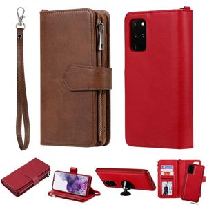 huismerk Voor Galaxy S20+ 2 in 1 Solid Color Zipper Shockproof Protective Case met Card Slots & Bracket & Photo Holder & Wallet Function(Red)