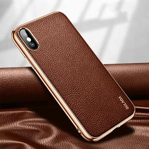 Voor iPhone XS / X SULADA Litchi Texture Leather Electroplated Shckproof Protective Case(Bruin)