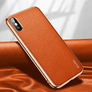 Voor iPhone XS / X SULADA Litchi Texture Leather Electroplated Shckproof Protective Case(Oranje)