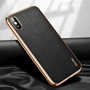 SULADA Voor iPhone XS Max  Litchi Texture Leather Electroplated Shckproof Protective Case(Zwart)