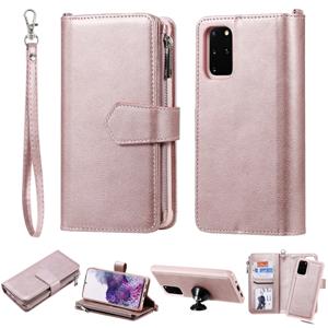 huismerk Voor Galaxy S20+ 2 in 1 Solid Color Zipper Shockproof Protective Case met Card Slots & Bracket & Photo Holder & Wallet Function(Rose Gold)