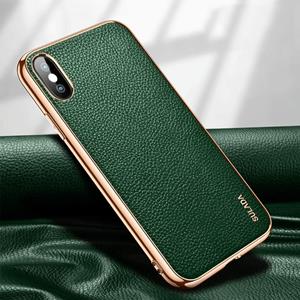 Voor iPhone XS Max SULADA Litchi Texture Leather Electroplated Shckproof Protective Case(Groen)