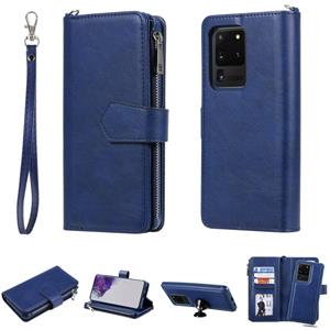 huismerk Voor Galaxy S20 Ultra 2 in 1 Solid Color Zipper Shockproof Protective Case met Kaartsleuven & Beugel & Fotohouder & Wallet Functie(Blauw)