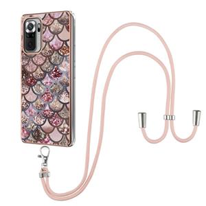 huismerk Voor Xiaomi Redmi Note 10 Pro / 10 Pro Max Electroplating Pattern IMD TPU Shockproof Case met neklanyard (roze schalen)