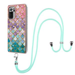 huismerk Voor Xiaomi Redmi Note 10 PRO / 10 PRO MAX Electroplating Pattern IMD TPU Shockproof Case met Neck Lanyard (kleurrijke schalen)