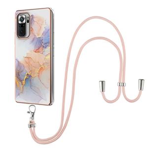 huismerk Voor Xiaomi Redmi Note 10 PRO / 10 PRO MAX Electroplating Pattern IMD TPU Shockproof Case met Neck Lanyard (Milky Way White Marble)