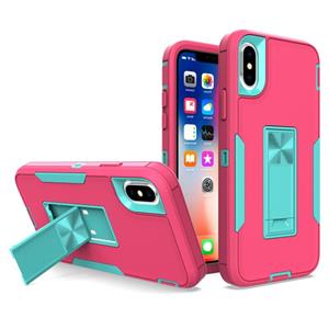 huismerk Magnetic Holder Phone Case For iPhone XS Max(Rose Red + Blue-green)