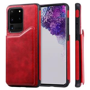 huismerk Voor Galaxy S20 Ultra Calf Texture Horizontal Flip Leather Case met Holder & Card Slots & Frame(Red)