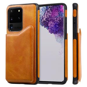 huismerk Voor Galaxy S20 Ultra Calf Texture Horizontal Flip Leather Case met Holder & Card Slots & Frame(Brown)