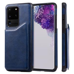 huismerk Voor Galaxy S20 Ultra Calf Texture Horizontal Flip Leather Case met Holder & Card Slots & Frame(Blue)