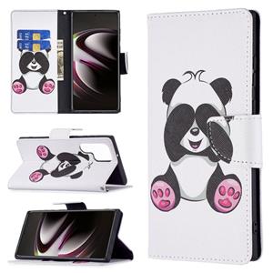 huismerk Voor Samsung Galaxy S22 Ultra 5G Gekleurde Tekening Patroon Horizontale Flip Phone Lederen Case met Houder & Card Slots & Portemonnee (Panda)