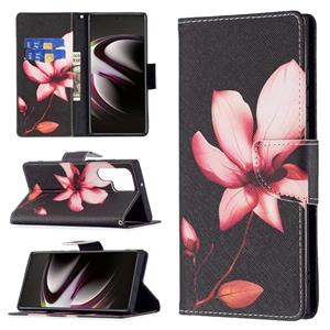 huismerk Voor Samsung Galaxy S22 Ultra 5G Gekleurde Tekening Patroon Horizontale Flip Phone Lederen Case met Houder & Card Slots & Wallet (Lotus)