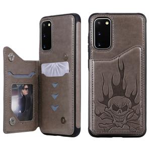 huismerk Voor Galaxy S20 Skull Embossing Pattern Shockproof Protective Case met Card Slots & Photo Frame(Grey)