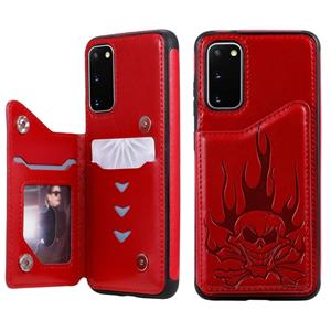 huismerk Voor Galaxy S20 Skull Embossing Pattern Shockproof Protective Case met Card Slots & Photo Frame(Red)