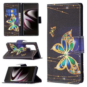 huismerk Voor Samsung Galaxy S22 Ultra 5G Gekleurde Tekening Patroon Horizontale Flip Phone Lederen Case met Houder & Card Slots & Portemonnee (Big Butterfly)