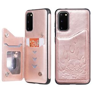 huismerk Voor Galaxy S20 Skull Embossing Pattern Shockproof Protective Case met kaartsleuven & photo frame(Rose Gold)