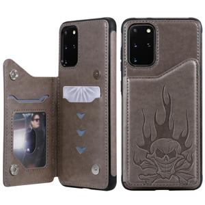 huismerk Voor Galaxy S20 Plus Skull Embossing Pattern Shockproof Protective Case met Card Slots & Photo Frame(Grey)