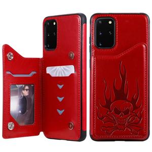 huismerk Voor Galaxy S20 Plus Skull Embossing Pattern Shockproof Protective Case met Card Slots & Photo Frame(Red)