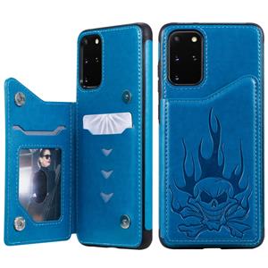 huismerk Voor Galaxy S20 Plus Skull Embossing Pattern Shockproof Protective Case met Card Slots & Photo Frame(Blauw)