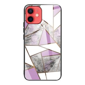 huismerk Abstract marmeren patroon glazen beschermhoes voor iPhone 12 mini (Rhombus grijs paars)