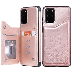 huismerk Voor Galaxy S20 Plus Skull Embossing Pattern Shockproof Protective Case met kaartsleuven & photo frame(Rose Gold)