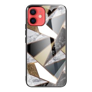 huismerk Abstract marmeren patroon glazen beschermhoes voor iPhone 12 mini (Rhombus Golden)