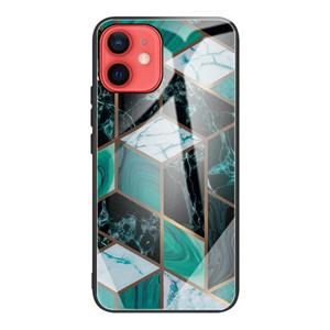 huismerk Abstract marmeren patroon glazen beschermhoes voor iPhone 12 mini (Rhombus donkergroen)