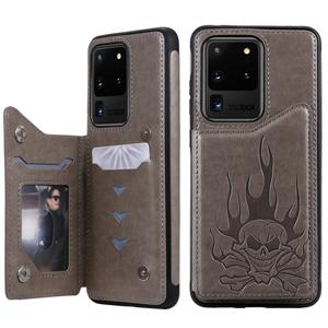 huismerk Voor Galaxy S20 Ultra Skull Embossing Pattern Shockproof Protective Case met Card Slots & Photo Frame(Grey)