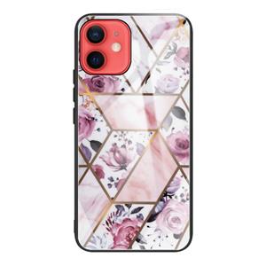 huismerk Abstract marmeren patroon glazen beschermhoes voor iPhone 12 mini (Rhombus Rose)