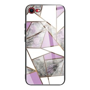 huismerk Abstract marmeren patroon glazen beschermhoes voor iPhone SE 2020 (Rhombus grijs paars)