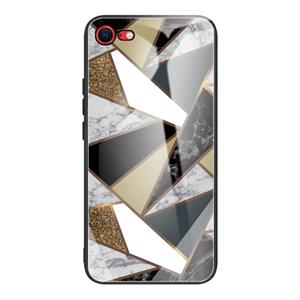 Huismerk Abstract marmeren patroon glazen beschermhoes voor iPhone SE 2020 (Rhombus Golden)