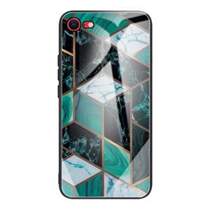 Huismerk Abstract marmeren patroon glazen beschermhoes voor iPhone SE 2020 (Rhombus donkergroen)
