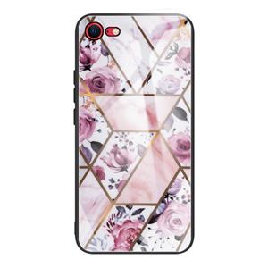 Huismerk Abstract marmeren patroon glazen beschermhoes voor iPhone SE 2020 (Rhombus Rose)