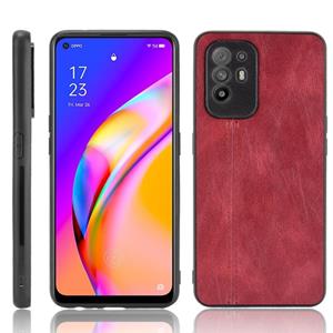 huismerk Voor OPPO A94 5G /F19 Pro+ 5G Schokbestendig Naaien Koe Huid Textuur PC + PU + TPU Case (Rood)