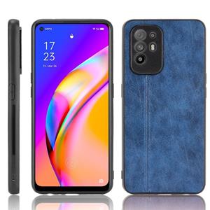 huismerk Voor OPPO A94 5G /F19 Pro+ 5G Schokbestendig Naaien Koe Huid Textuur PC + PU + TPU Case (Blauw)