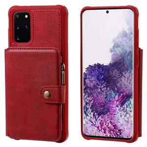 huismerk Voor Galaxy S20+ Zipper Shockproof Protective Case met Card Slots & Bracket & Photo Holder & Wallet Function(Red)