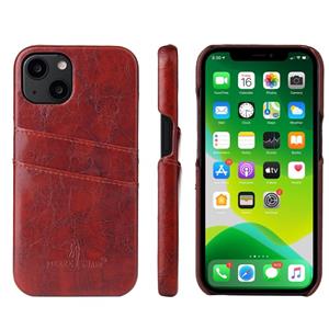 fierreshann Fierre Shann Retro Oil Wax Texture PU Leather Case met kaartsleuven voor iPhone 13 Mini (Brown)