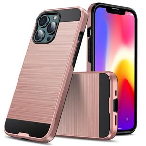 huismerk Geborstelde textuur schokbestendige beschermhoes voor iphone 13 pro (rose goud)