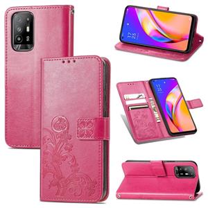 huismerk Voor Oppo A94 5G / F19 PRO + 5G / RENO5 Z Vierblad gesprek in reliëf gemaakte gesp Mobiele Telefoon Bescherming Leren Case met Lanyard & Card Slot &