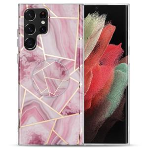 huismerk Voor Samsung Galaxy A52 5G / 4G IMD Marble TPU Telefoonhoes met vouwbare houder (Rose Red)